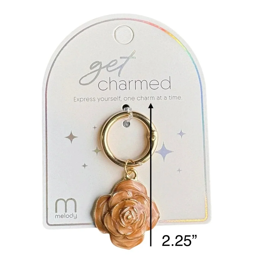 Melody Women's Key Chain Finder Caramel Gold Tone Rose Flower Charm 2.25